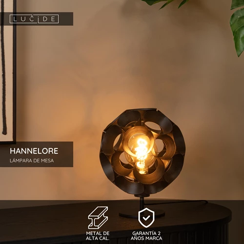 Lucide HANNELORE - Lámpara de mesa - Ø 25 cm - 1xE27 - Negro - USP